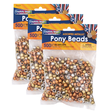 CREATIVITY STREET Pony Beads, Metallic, 6 mm x 9 mm, PK1500 PAC3549